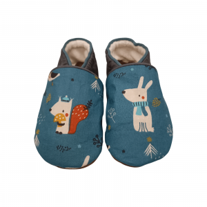 Chaussons Ecureuil Lapin Pétrole